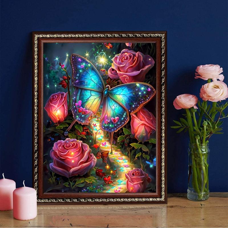 1 Set Butterfly & Rose Pattern Decorative Wall Painting, Rectangle DIY Diamond Painting Without Frame For Bedroom Living Room Gift