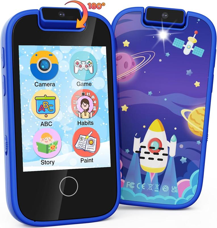 Cartoon Touchscreen Smart Toy Phone with 180° Rotatable Camera Music Games Player for Birthday Gifts Touchscreen Toy Phone