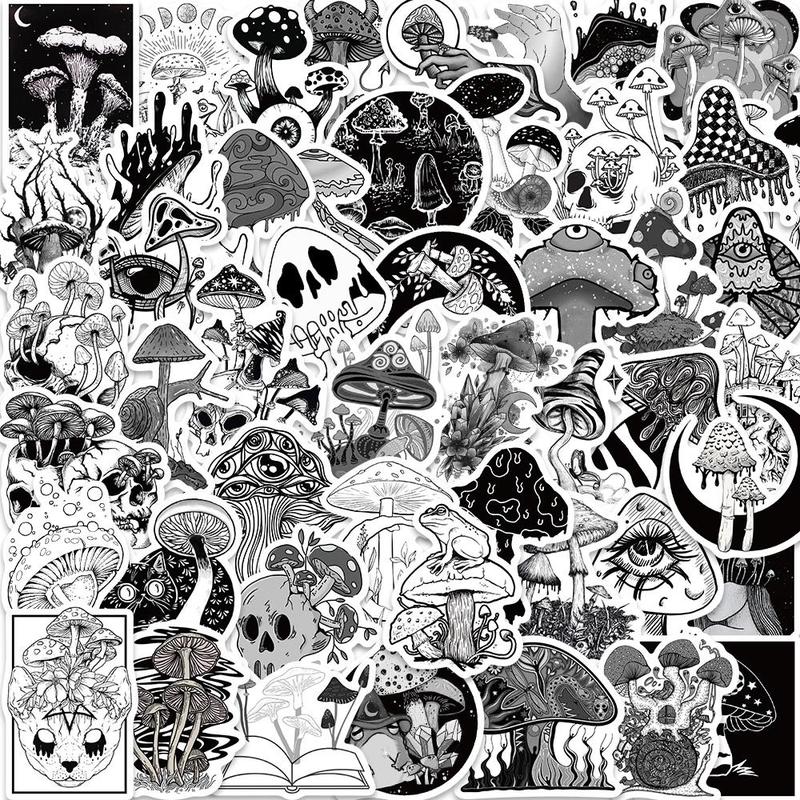 Gothic Mushroom Pattern Sticker, 50pcs set Punk Style Mushroom Decorative Sticker, DIY Decals for Water Bottle, Laptop, Phone Case, Scrapbooking