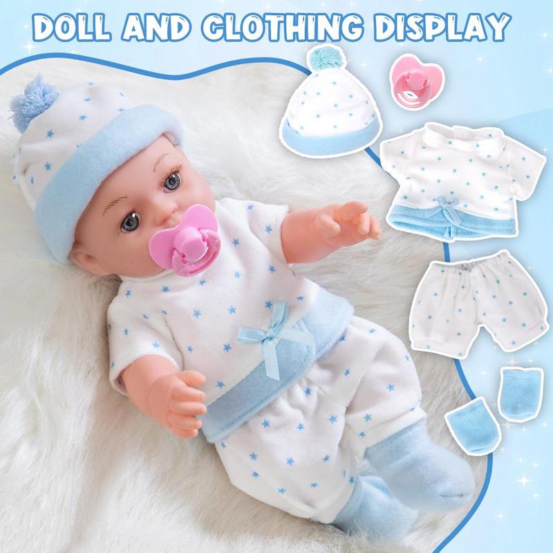 12 Inch Cute Doll & Accessories Set, 1 Set Adorable Doll with Clothes & Stocks & Pacifier & Hat, Creative Birthday Gifts