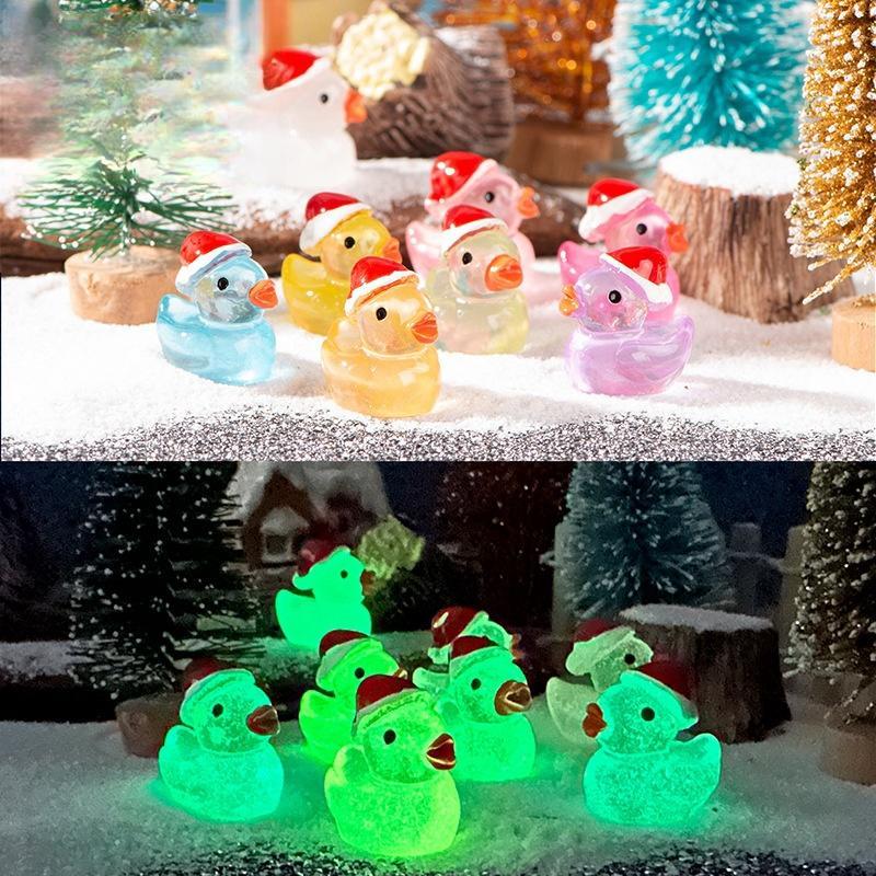 Mini Cartoon Duck Decorative Ornament, 20pcs 50pcs Luminous Duck Decoration, DIY Handmade Resin Accessories, Micro Landscape Decoration, Fish & Aquatic Supplies, Christmas Gift