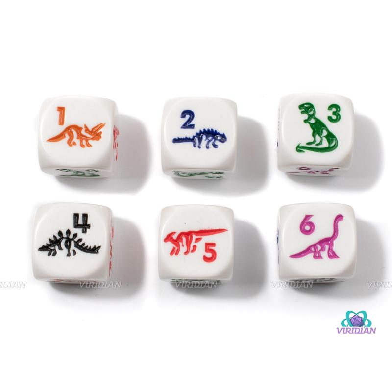 Dino-Mite! | (6) 16mm Acrylic Multicolor Dinosaur D6 Dice