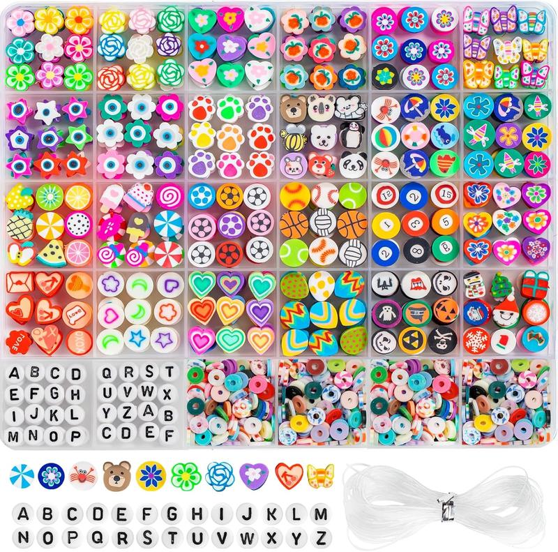 1000 count Polymer Clay Beads Bracelets Making kit, 24 Style Cute Fun Beads Friendship Bracelet Making kit with Letter Beads Charms Beads for  DIY Arts Crafts Girts Toys for  Girls  6-12