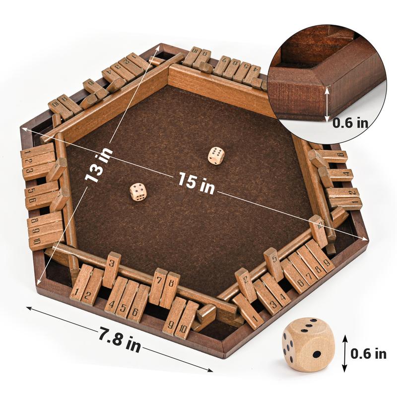 ropoda Shut The Box Game, Upgraded 1-6 Player Shut The Box for Adult and Kids, Shut The Box Game Wooden Dice Game -Addition Training, Fun for Family Game Night-Vintage Style