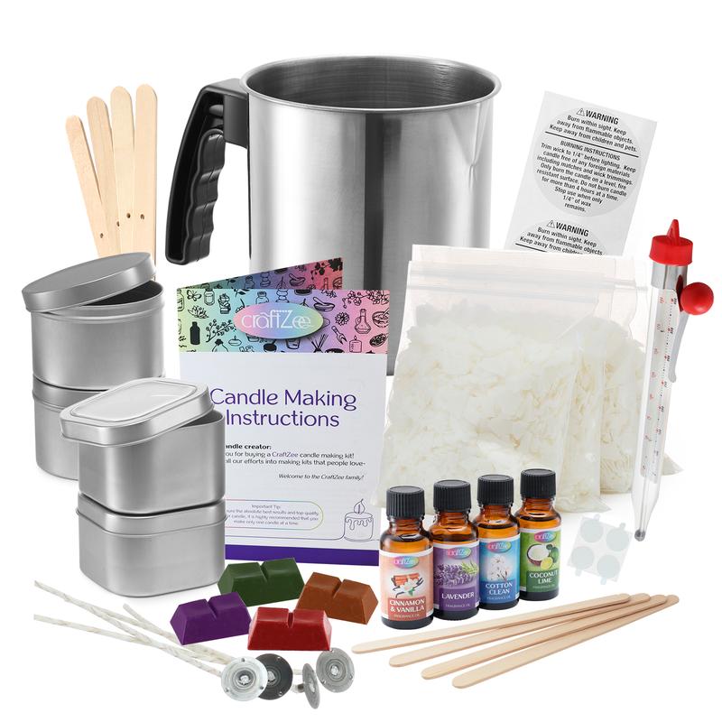 CraftZee Candle Making Kit for Adults - DIY Supplies with Soy Wax, Scents, Tins, Wicks, Color Dyes, Melting Pot, Labels, Instruction Manual & More