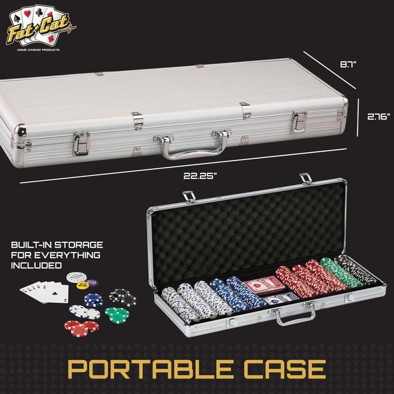 500pc Playing Counting Chip Set with Cards and Aluminum Case for Travel - Premium Clay Material