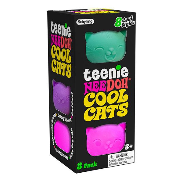 Schylling Teenie NeeDoh Cool Cats- 3 mini Groovy NeeDoh Cats - Sensory Toy with Dough Filling - Assorted colors - Ages 3 and up