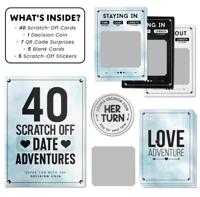 LOVEVIBE Date Night Ideas Card Game - 40 Scratch Off Dating Ideas with Decision Coin-Couples Gift