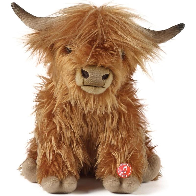 Living Nature Highland Cow Brown Stuffed Animal | Farm Toy with Sound | Soft Toy Gift for Kids | Naturli Eco-Friendly Plush | 9 Inches