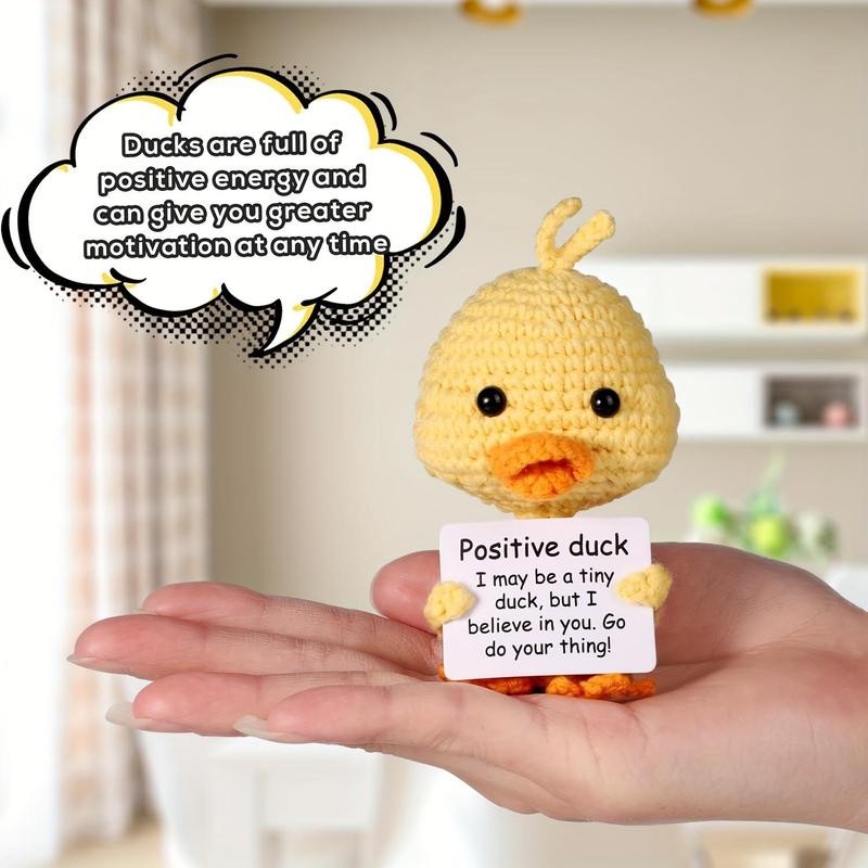 Mini Funny Positive Duck, Creative Wool Pocket Knitted Duck Toy Doll with Card, Cute Crochet Tiny Positive Emotional Dolls Duck for Gift Party Decoration