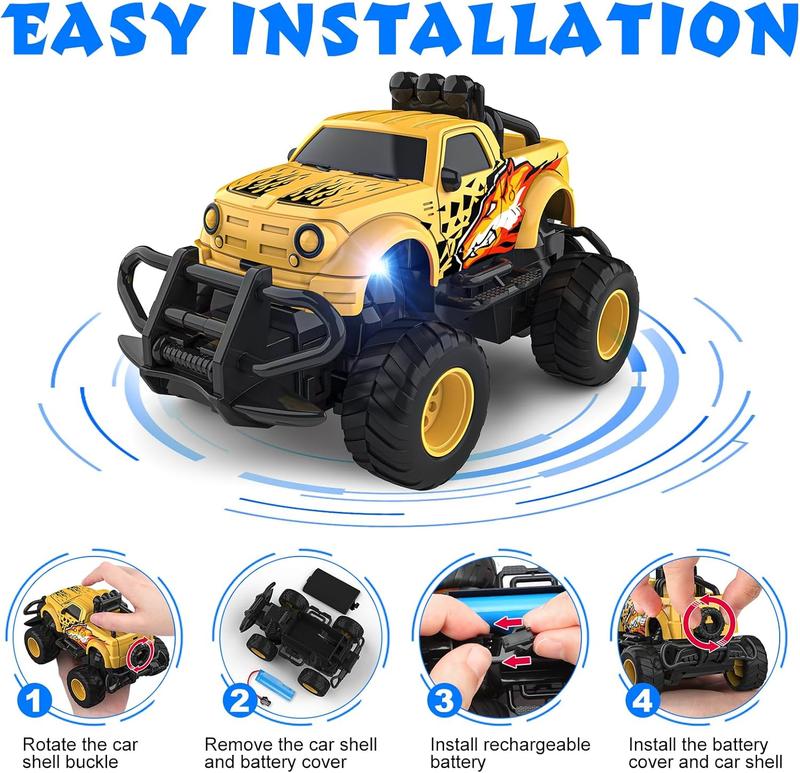 Remote Control Car for Boys 4-7, 1:43 Scale Mini RC Car for Kids 3-5, Car Toys Truck Xmas Birthday Gifts for Toddlers 3 4 5 6 7 Year Old Boys (Yellow)