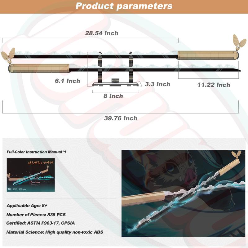 66016,858 Pieces,DemonSlaye Building Block Set,40in Hashibira Inosuke Dual Building Block with Stand,Handmade Cosplay Anime Toy Building Set for Collecting and Gifting Model for Anime fans,Home Decoration,For aged 12 and above,Stress relief toy