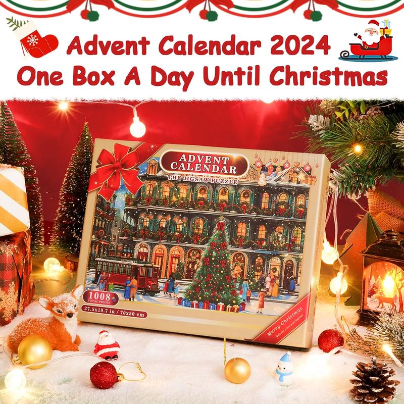 Advent Calendar 2024, Foil Puzzle 1008 Pieces Holiday Jigsaw Puzzles,  24 Days Christmas Countdown Calendar, Family Game  christmas Gifts, Home Decor   xmas decoration