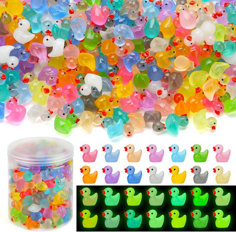 240pcs Luminous Mini Resin Ducks, Tiny Duck Bulk Glow in The Dark Small Plastic Miniature Ducks Figures