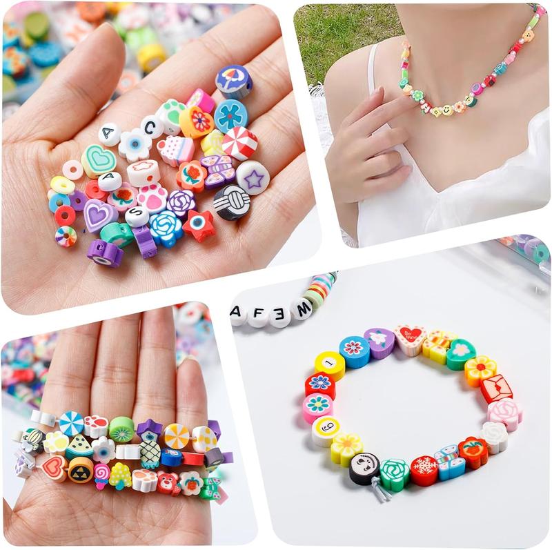 1000 count Polymer Clay Beads Bracelets Making kit, 24 Style Cute Fun Beads Friendship Bracelet Making kit with Letter Beads Charms Beads for  DIY Arts Crafts Girts Toys for  Girls  6-12