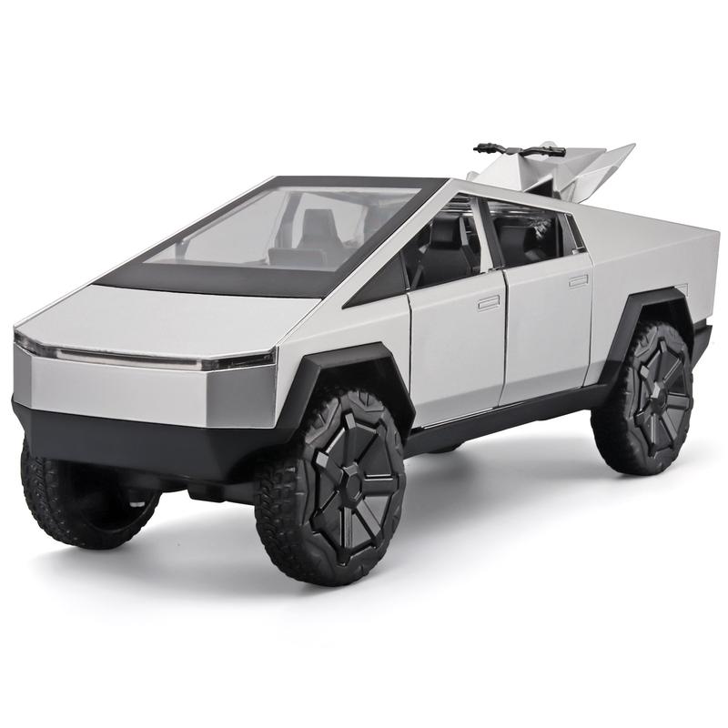 Tesla Cybertruck Pickup 1:32 Scale Model with Lights, Sounds, and Pullback Action – Ideal for Kids and Collectors Looking for Realism