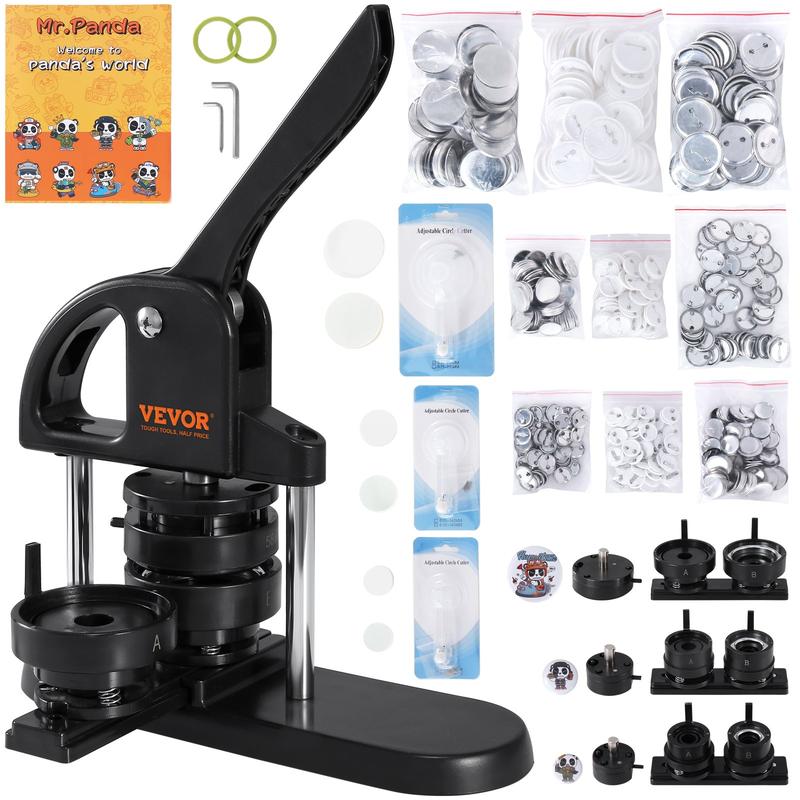 VEVOR Button Maker Machine Badge Pin Machine 25&32&58 mm 3 in 1, 300 Free Parts Press Kit, For Children DIY Gifts