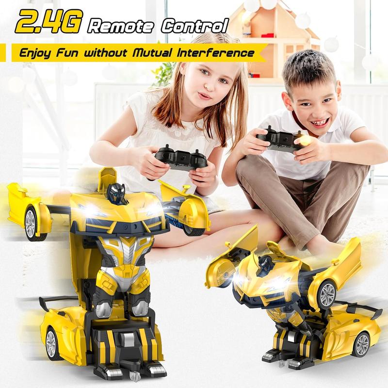 Remote Control Car,Transform Robot RC Cars with Cool LED Headlights, 2.4Ghz Toys Car with 360 Degree Rotation and One-Button Deformation, Christmas Birthday Gifts for Boys Girls(Yellow)