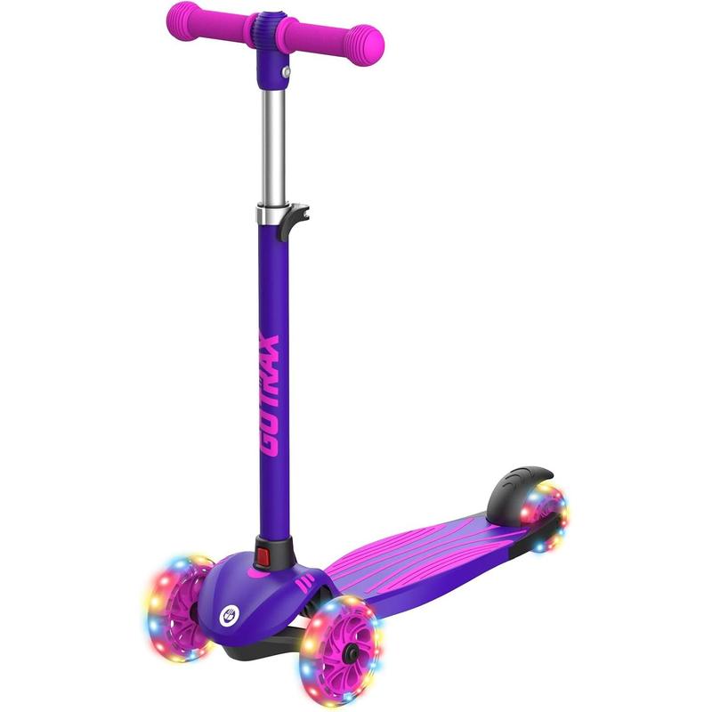 Gotr  KS1 Kids Kick Scooter, LED Lighted Wheels and 3 Adjustable Height Handlebars, Lean-to-Steer & Widen Anti-Slip Deck, 3 Wheel Scooter for Boys & Girls Ages 2-8 and up to 100 Lbs