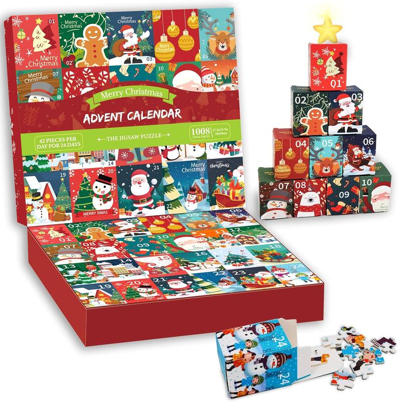 Christmas Puzzle Advent Calendar 2024 1000 count Puzzles for Adults Advent Jigsaw Puzzle for Kids with 24 Boxes for 24 Days Countdown Calendar Perfect for Christmas and Holiday Gift27.6*19.7