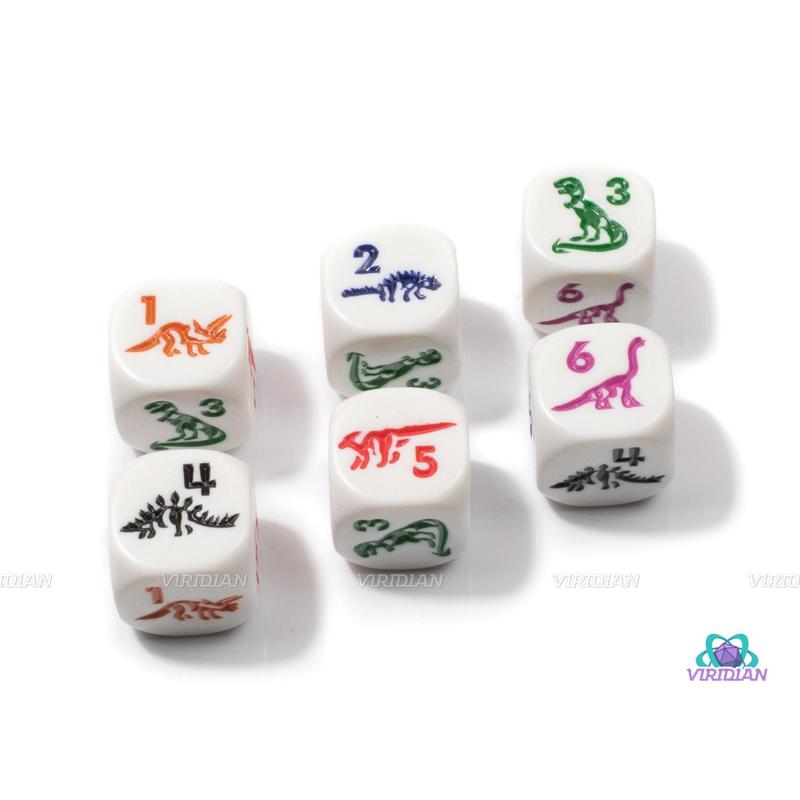 Dino-Mite! | (6) 16mm Acrylic Multicolor Dinosaur D6 Dice