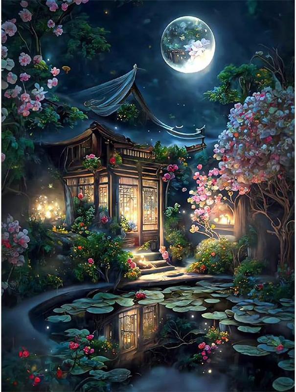 Landscape Diamond Painting Kits for Adults-Moon Night Diamond Art Kits for Adults,Round 5D Scenery Gem Art Kits for Adult DIY Crafts Kits Gift Home Wall Decor Gifts(16x12inch)