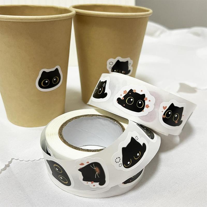 Cute Cat Pattern Sticker (500pcs roll), Adhesive Decorative Sticker, DIY Decals for Water Bottle, Laptop, Phone Case, Scrapbooking, Journal Making