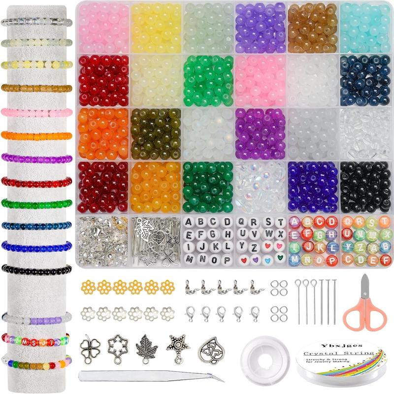 6mm Glass Beads for Jewelry Making, 24 Colors Crystal Beads Kit with 1160 count Beads for Bracelets, Earrings, DIY Crafts