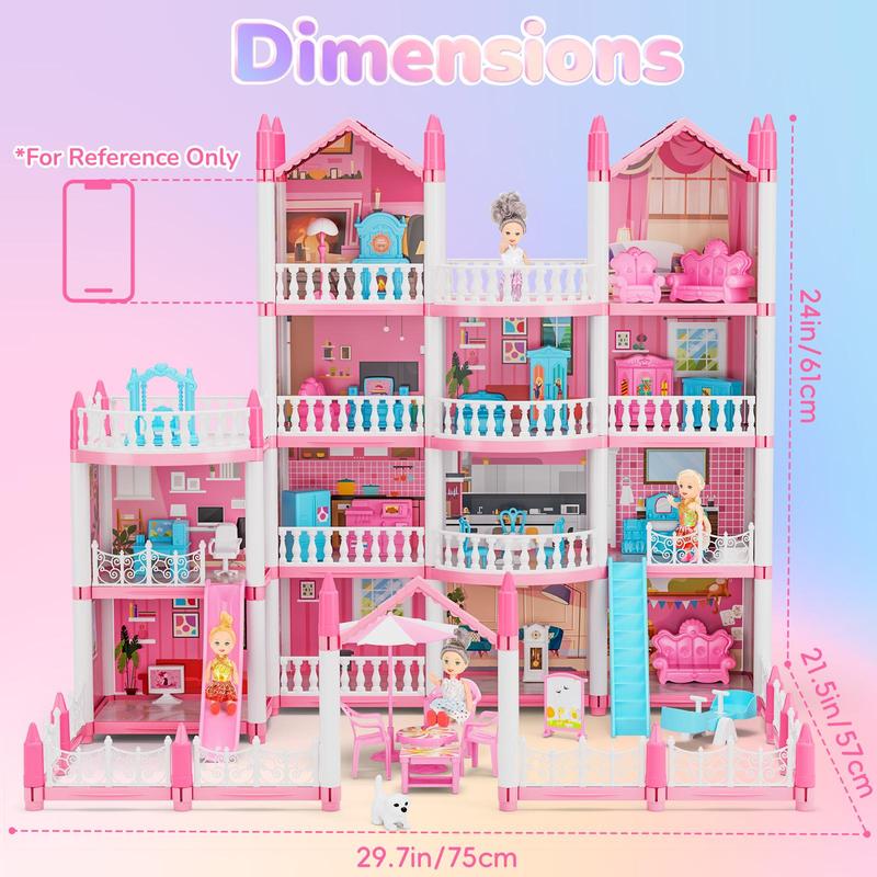 4-story 13 Rooms Play House with Dolls & Accessories, 1 Set Creative Play House Toy for Birthday Gifts, Fun Pretend Play Toy