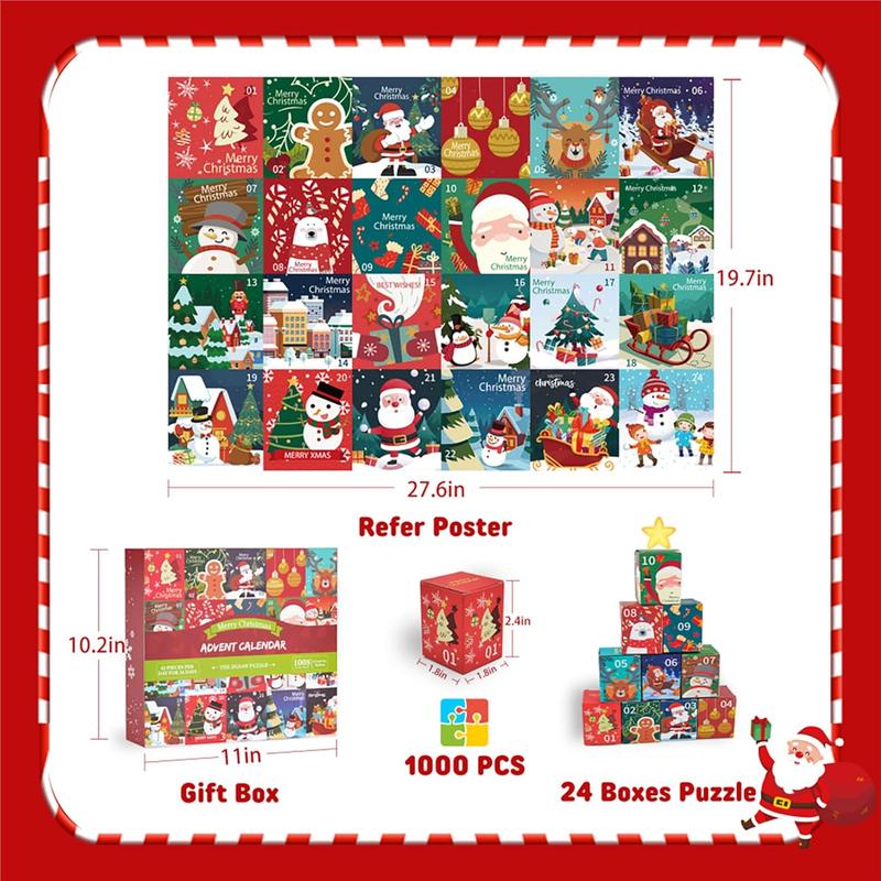 Christmas Puzzle Advent Calendar 2024 1000 count Puzzles for Adults Advent Jigsaw Puzzle for Kids with 24 Boxes for 24 Days Countdown Calendar Perfect for Christmas and Holiday Gift27.6*19.7