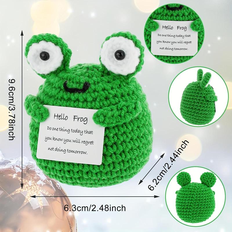 Cute Frog Design Crochet Doll, Handmade Wool Crochet Desktop Decoration, Positive Emotional Funny Knitted Doll Birthday Gift