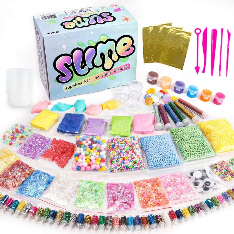 Slime Supplies Kit, 162 Pack Add Ins Slime Kit for Kids Girls Slime Making, Including Foam Balls, Glitter, Fishbowl Beads, Charms, Clear Containers by