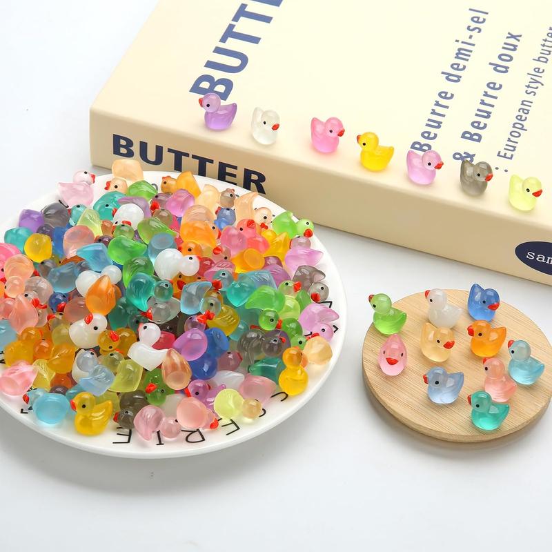 240pcs Luminous Mini Resin Ducks, Tiny Duck Bulk Glow in The Dark Small Plastic Miniature Ducks Figures