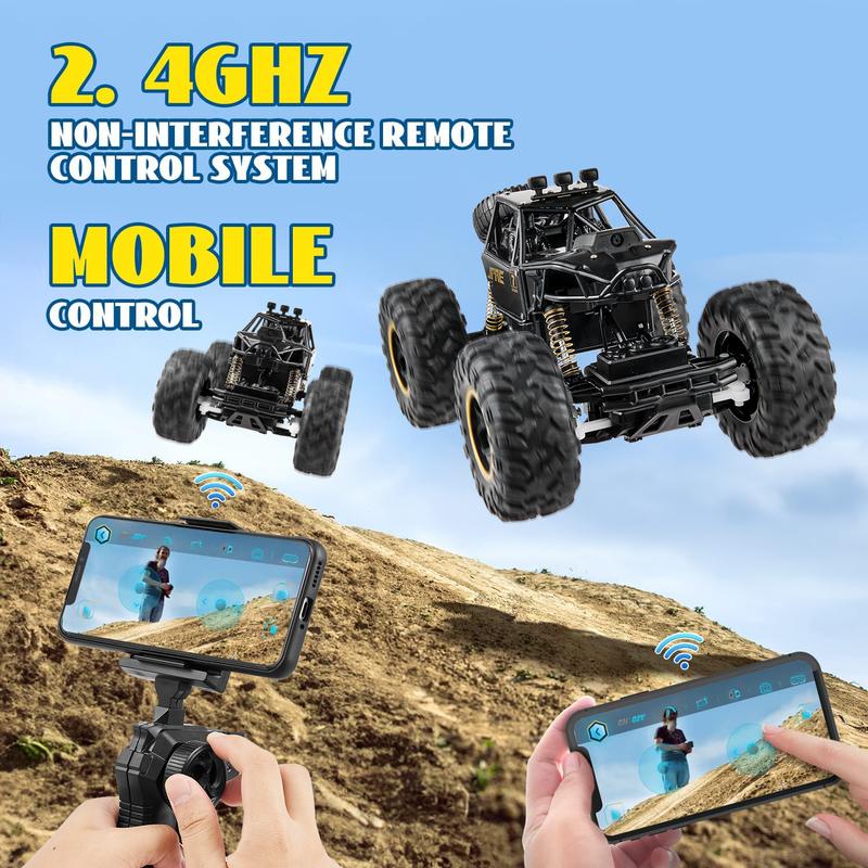 1:16 Scale RC Car with FPV Camera for Kids,2.4GHz Remote Control Truck, Off-Road High Speed Monster Trucks for Kids Adults, Black rc car