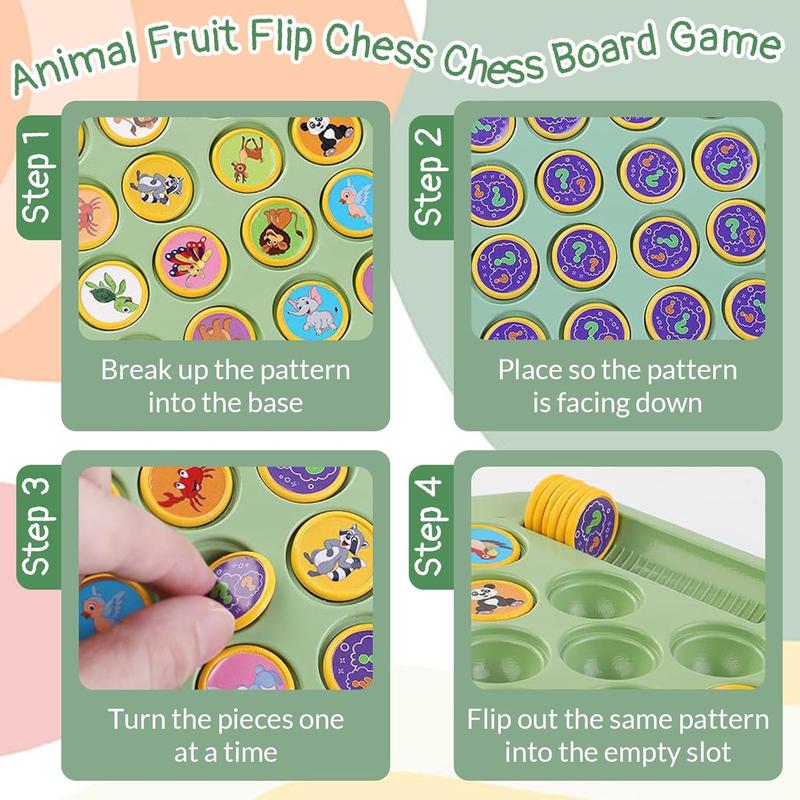 [Free Shipping]Memory Chess Game for Gathering Activity,Animal Flip Chess for 2-4 Players.Fun Puzzle Strategy Game for Family Time-Fun & Educational Matching Game,Educational Toy for Intelligence Development,Creative Pair-up Memory Game Board