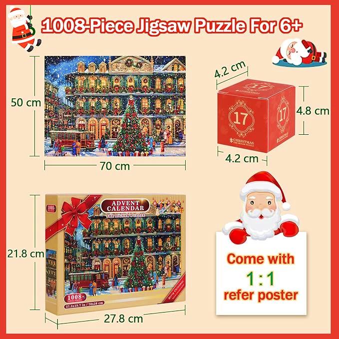 Advent Calendar 2024, Foil Puzzle 1008 Pieces Holiday Jigsaw Puzzles,  24 Days Christmas Countdown Calendar, Family Game  christmas Gifts, Home Decor   xmas decoration