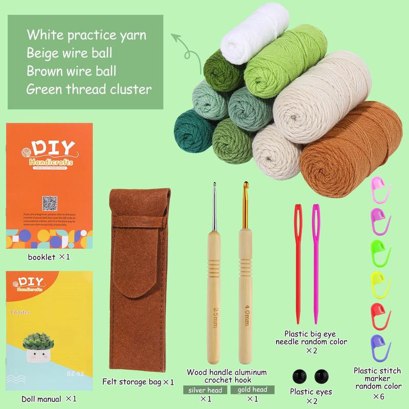 DIY Crochet Kit, 1 Set DIY Coaster Crochet Starter Kit, Including Crochet Hooks, Needles, Stitch Makers, Yarns & Storage Bags, DIY Crochet Knitting Supplies for Home Decor [Packaging List As Picture Shown]