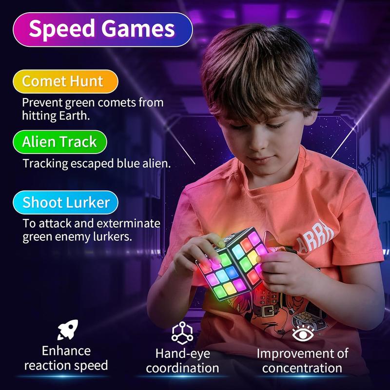 Rechargeable Game Cube, 15-in-1 Fun Brain Memory & Speed Games for Kids, Christmas Birthday Gifts for Boys Girls Ages 6-12+ Years Old, Cool Toys for Kids Teens with Score Screen (Black)