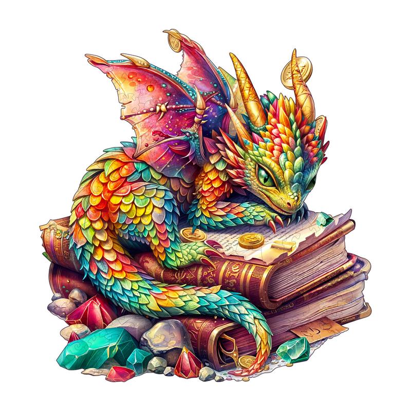 Jeweled Dragon Wooden Jigsaw Puzzle - Perfect for Kids and Adults Alike