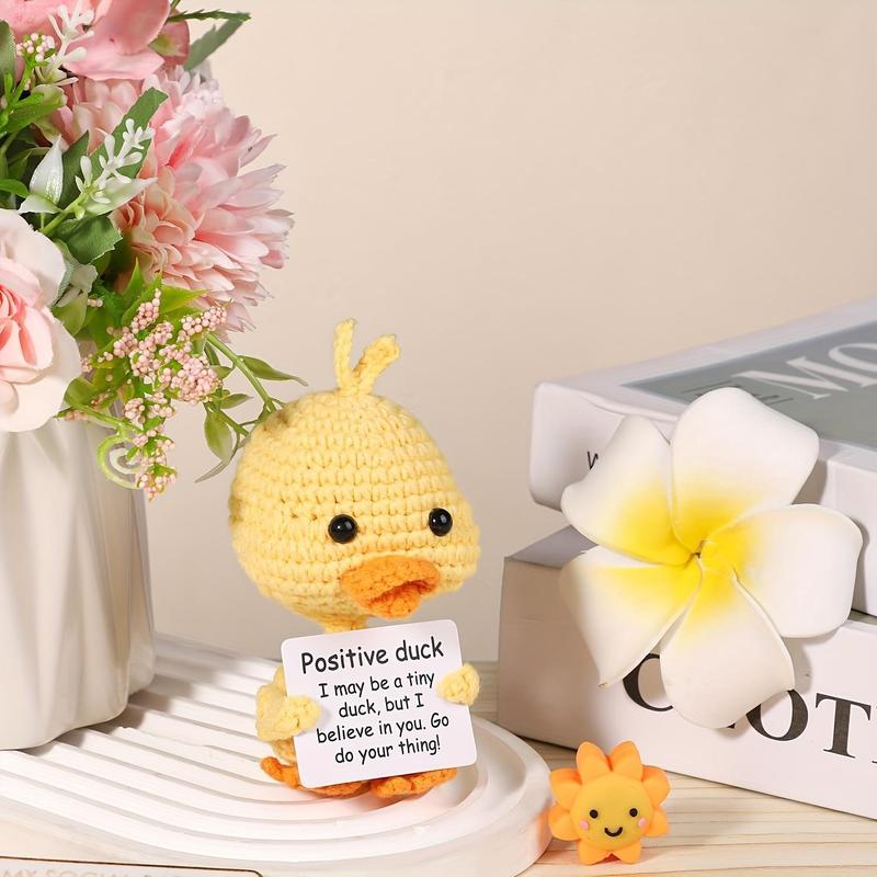 Mini Funny Positive Duck, Creative Wool Pocket Knitted Duck Toy Doll with Card, Cute Crochet Tiny Positive Emotional Dolls Duck for Gift Party Decoration