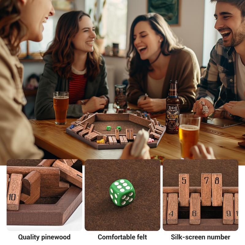 ropoda Shut The Box Game, Upgraded 1-6 Player Shut The Box for Adult and Kids, Shut The Box Game Wooden Dice Game -Addition Training, Fun for Family Game Night-Vintage Style