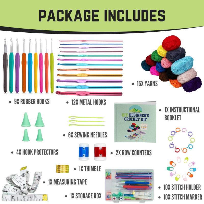 72 Pcs crochet kit 21 Ergonomic Knitting Hooks Needles 15 Yarns Perfect Travel Organizer Kids Adults Professionals animal beginner complete crocheting Handmade Crochet Animal & Plant DIY Craft Supply Material Mix Plush Charm Crochet kit acrylic