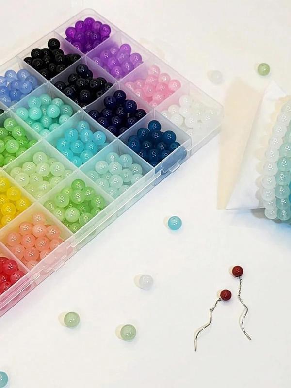 8mm Glass Beads for Jewelry Making, 24 Colors Random Color Beads with Jump Ring, Lobster Clasp, Elastic Thread for Bracelet Necklace Earrings Jewelry Making and DIY Crafts Gift