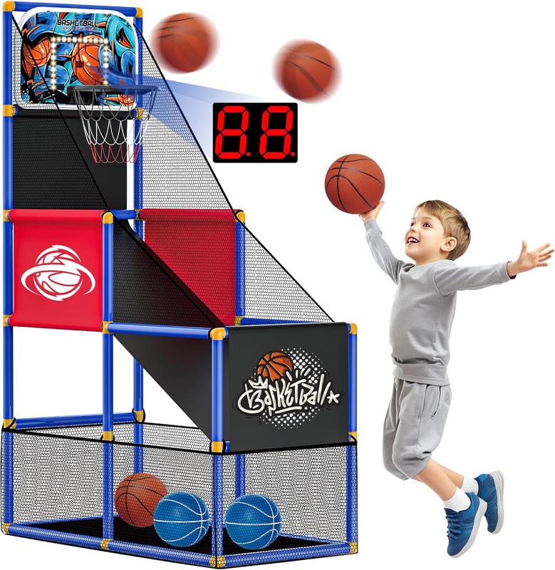 Kids Arcade Basketball Hoop with 4 Balls, Indoor Outdoor Single Shot Basketball Game for Toddler,Carnival Games Sport Toys Gifts for Boys Girls Ages 3-8 Years Old,Ideal for Competition