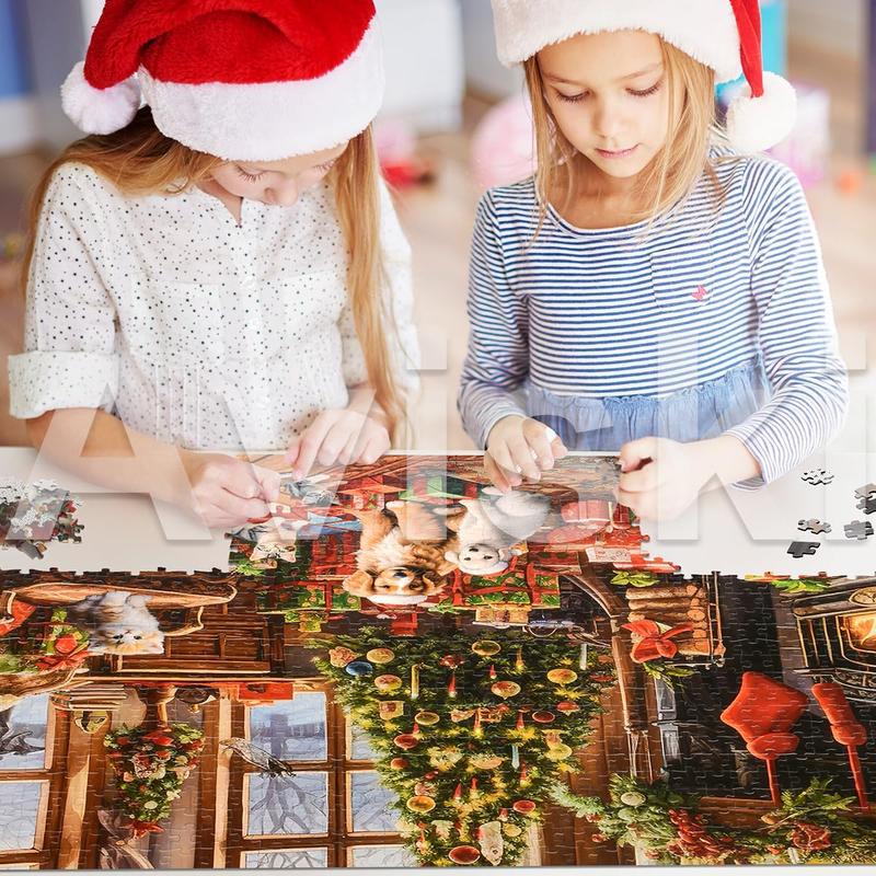 Christmas Jigsaw with 1:1 Reference Poster, 27.5 x 19.7 inches, Holiday Puzzles for Adults and Kids - 1000 count Puzzles, Educational Games Gift for Elders Children Family, Friends (Fireplace)