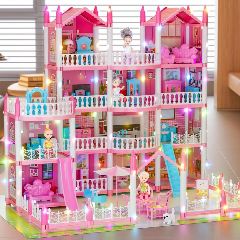 4-story 13 Rooms Play House with Dolls & Accessories, 1 Set Creative Play House Toy for Birthday Gifts, Fun Pretend Play Toy