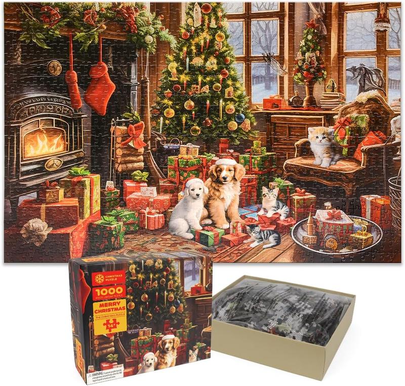 Christmas Jigsaw with 1:1 Reference Poster, 27.5 x 19.7 inches, Holiday Puzzles for Adults and Kids - 1000 count Puzzles, Educational Games Gift for Elders Children Family, Friends (Fireplace)