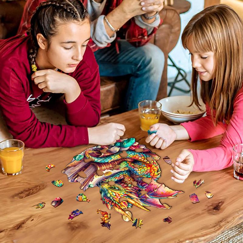 Jeweled Dragon Wooden Jigsaw Puzzle - Perfect for Kids and Adults Alike