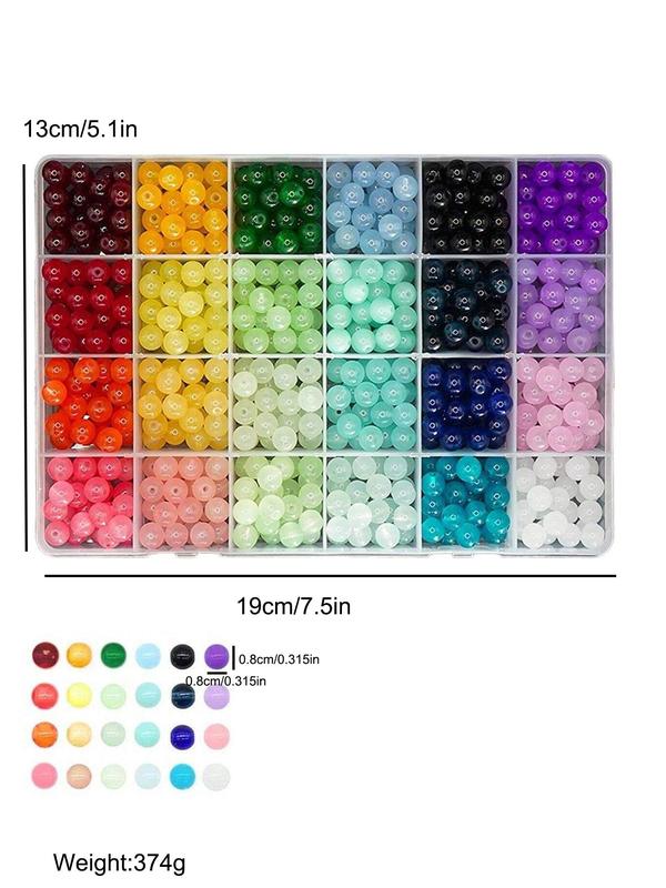 8mm Glass Beads for Jewelry Making, 24 Colors Random Color Beads with Jump Ring, Lobster Clasp, Elastic Thread for Bracelet Necklace Earrings Jewelry Making and DIY Crafts Gift