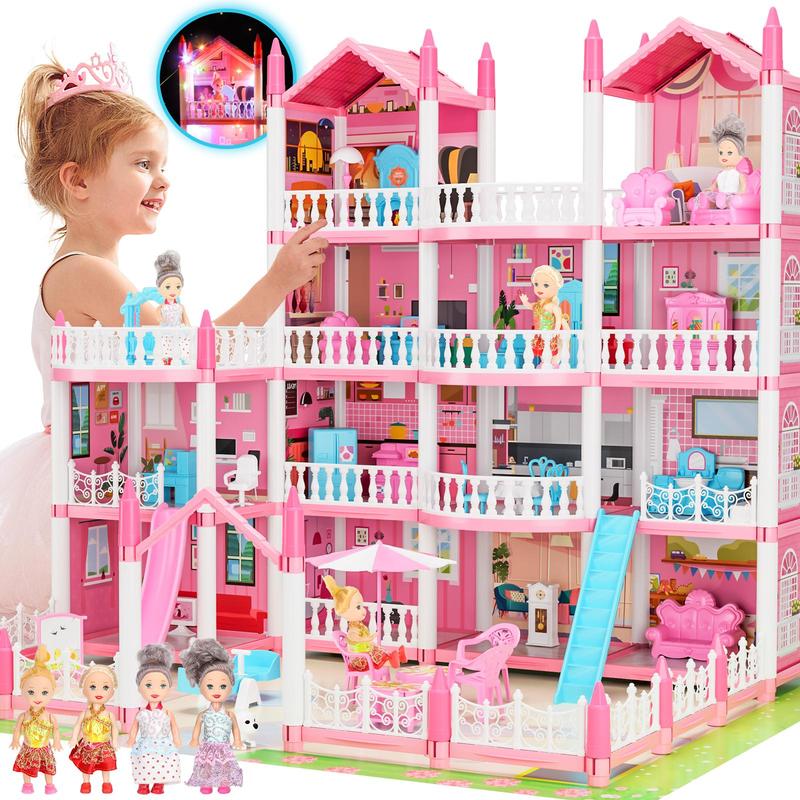 4-story 13 Rooms Play House with Dolls & Accessories, 1 Set Creative Play House Toy for Birthday Gifts, Fun Pretend Play Toy